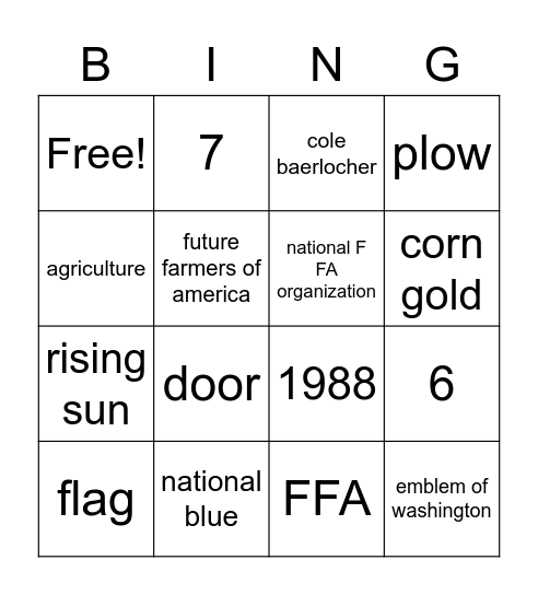 FFA BING Bingo Card