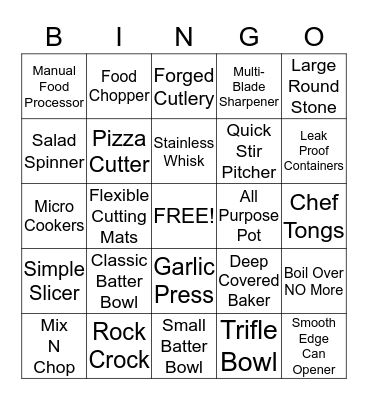 Pampered Chef Bingo Card