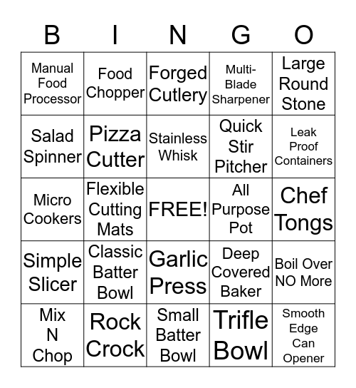 Pampered Chef Bingo Card