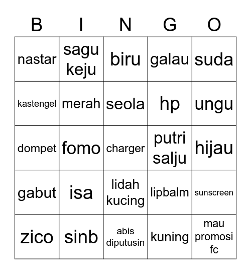 sin-bingo Card