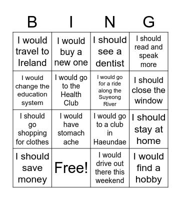 Giving Advice Bingo Card