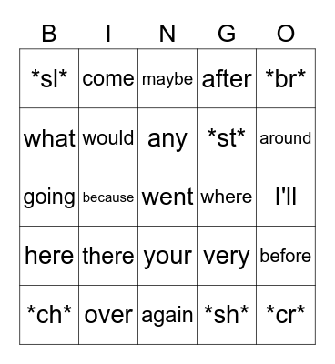 HFW 4 - A + sl, st, cr, ch, br, sh Bingo Card