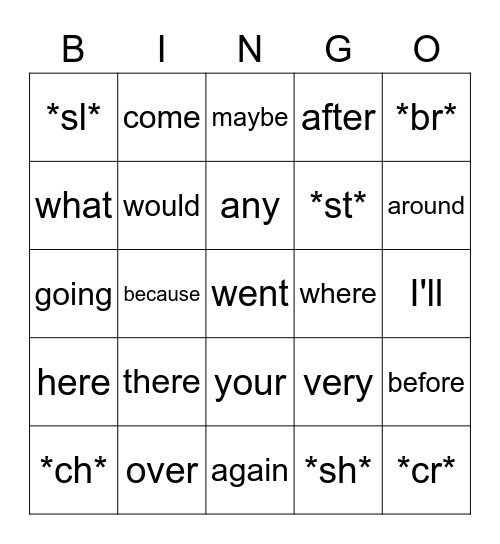 HFW 4 - A + sl, st, cr, ch, br, sh Bingo Card
