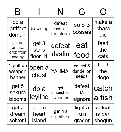 GENSHIN BINGO Card