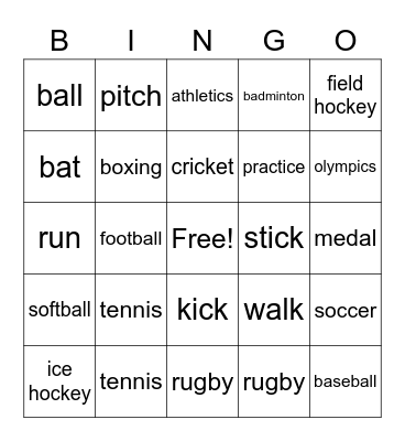 Sports Bingo Card