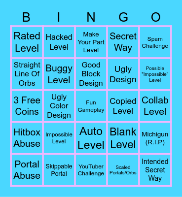 Geometry Dash - Recent Tab BINGO Card