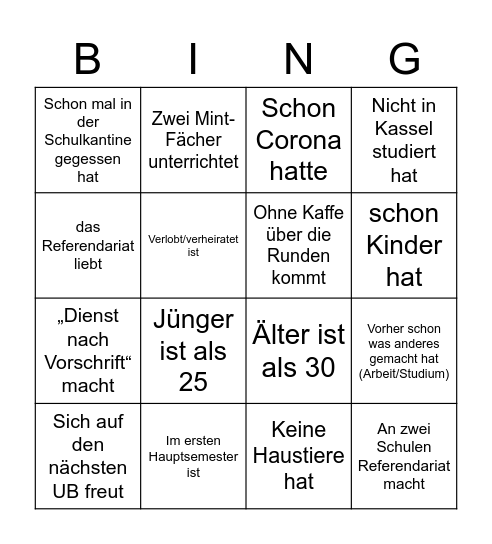 Finde eine Person die… Bingo Card