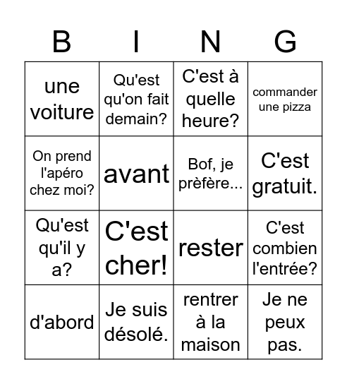 Génération pro 2B Bingo Card