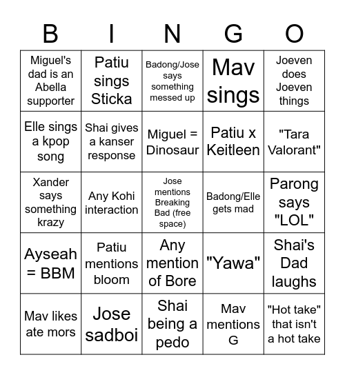 Wuanjick Bingo Card