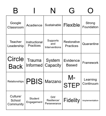 Caledonia Elementary Bingo Card