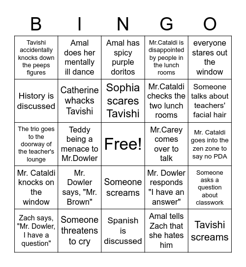 Lunch Bingo Card