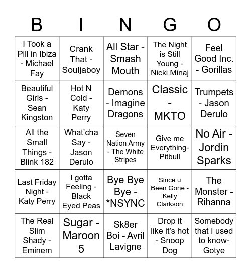 Music Bingo Card