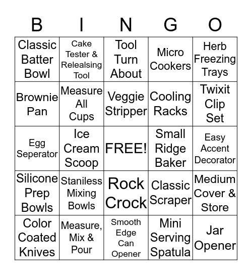 Pampered Chef Bingo Card