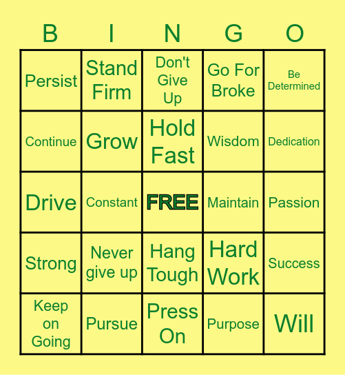 Perseverance Bingo Card