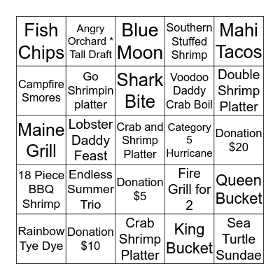 No kid Hungry Sunday Lunch Bingo Card
