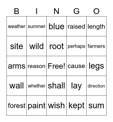 Fry Words Bingo 6 Bingo Card