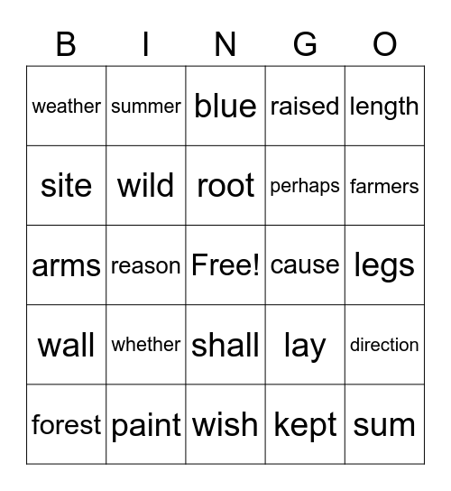 Fry Words Bingo 6 Bingo Card
