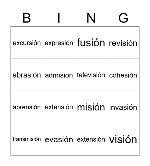 Lista # 28- 5to Bingo Card