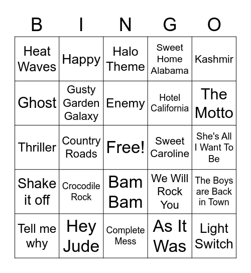 Music Bingo Card