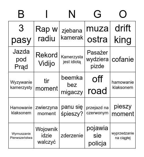 NOWE LEPSZE STOP CHAM OWO Bingo Card