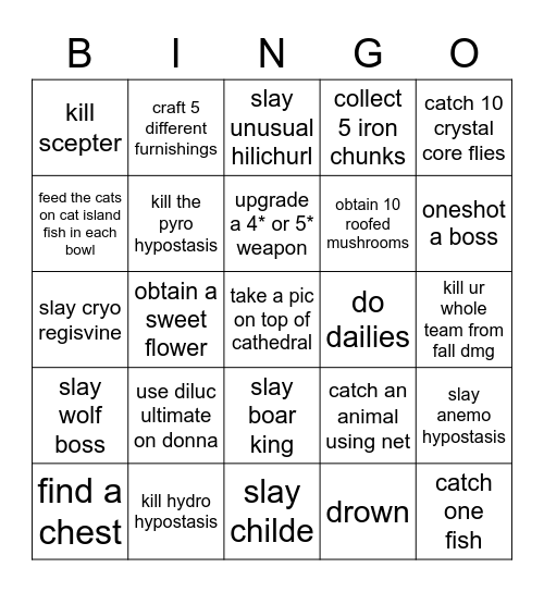 genshin bingo cuz no resin Bingo Card