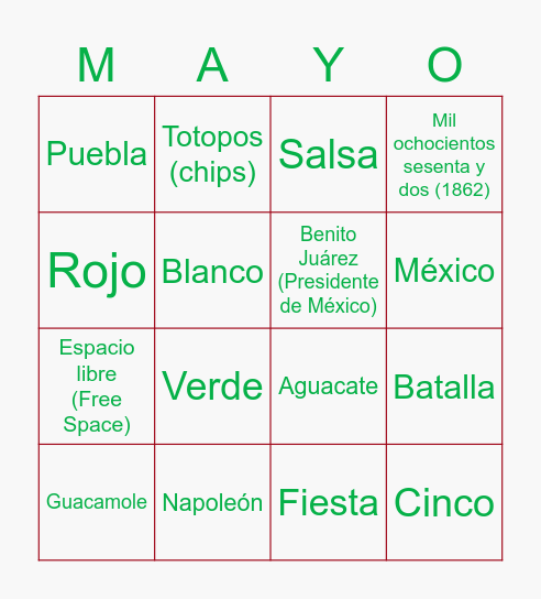 ¡Feliz Cinco de Mayo! Bingo Card