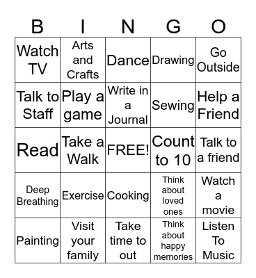 Anger Management Bingo Card