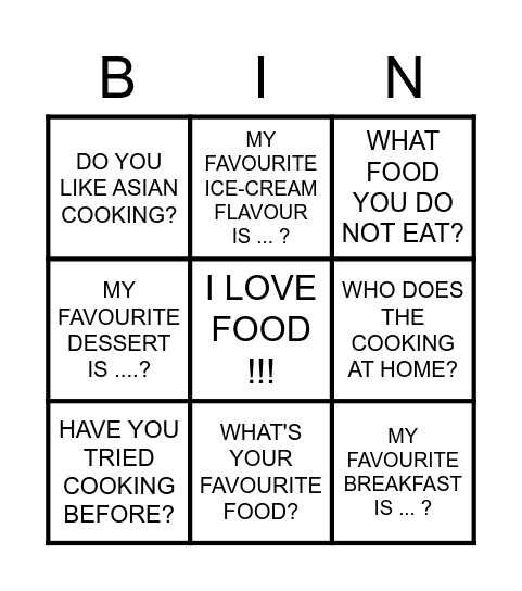 FOOD FOOD FOOD!!! Bingo Card