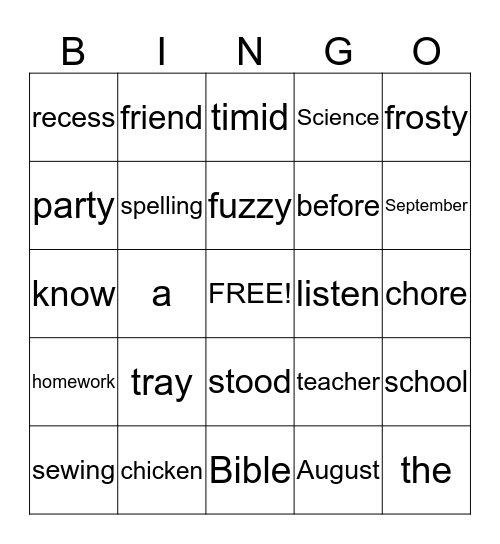 Spelling 2 - List 1 & sight words Bingo Card