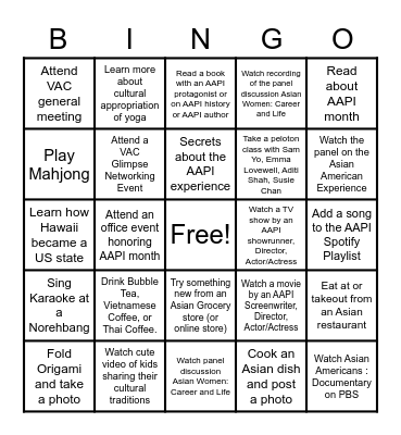 AAPI Month Bingo Card
