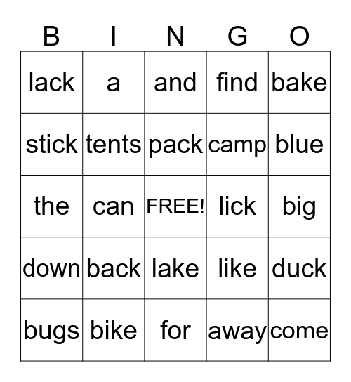 Spelling 2 - List 1 & sight words Bingo Card