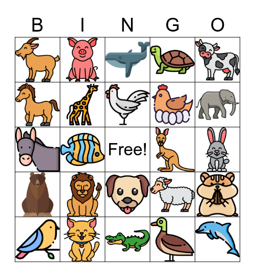 Todos los animales Bingo Card