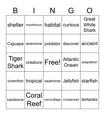 Ocean Life Bingo Card