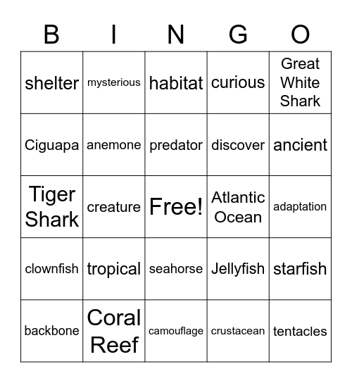 Ocean Life Bingo Card