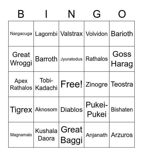 Monster Hunter SoS Bingo Card