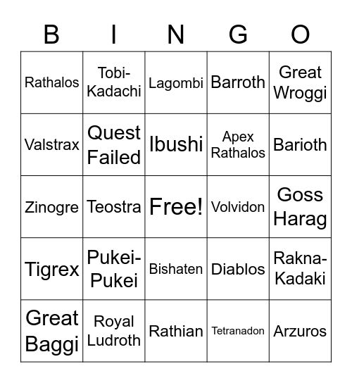 Monster Hunter Rise SoS Bingo Card