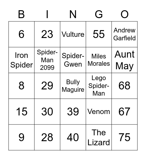 Number Bingo 1-75 Bingo Card