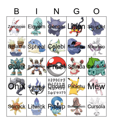 Pokemon Bingo Card