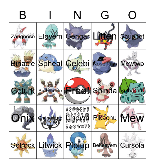 Pokemon Bingo Card