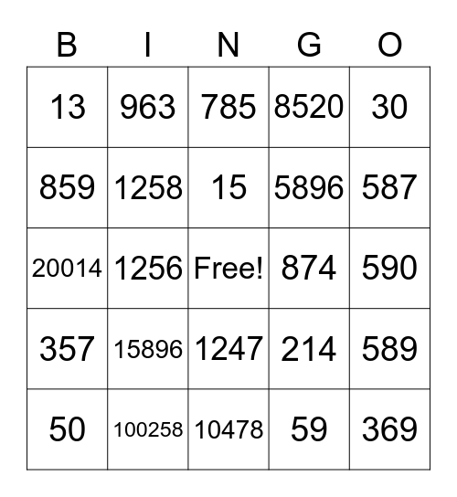 NUMBERS! Bingo Card