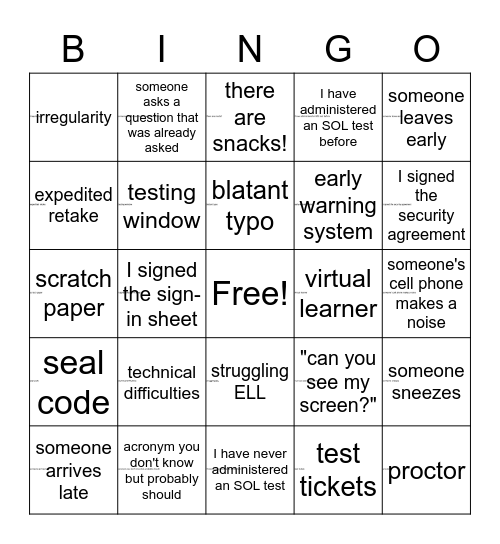Everyone's Favorite In-Service Bingo Card
