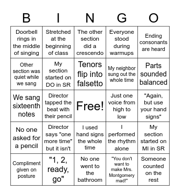 Rehearsal Bingo Card