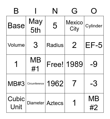 Cinco de Mayo Math Bingo Card
