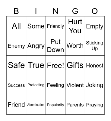FriendShip Bingo Card