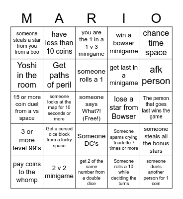 Mario party superstars Mario party online bingo Card