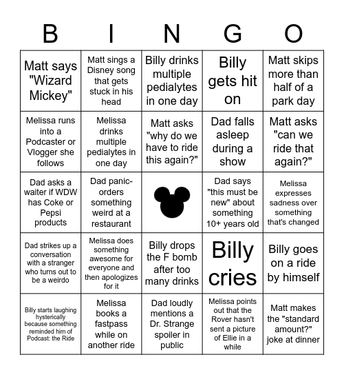 WDW Bingo - Billy Bingo Card