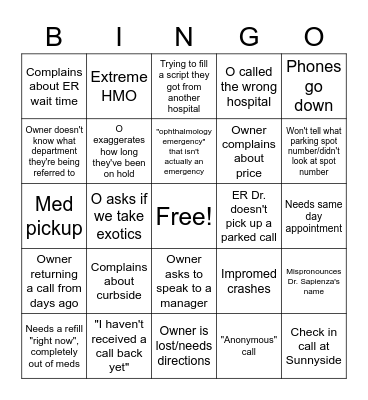 Vet Bingo Card
