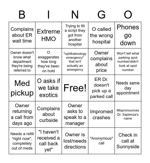 Vet Bingo Card