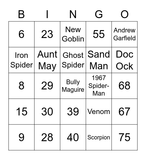 Spider-Bingo Card