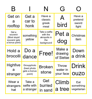 Photo/video bingo Card
